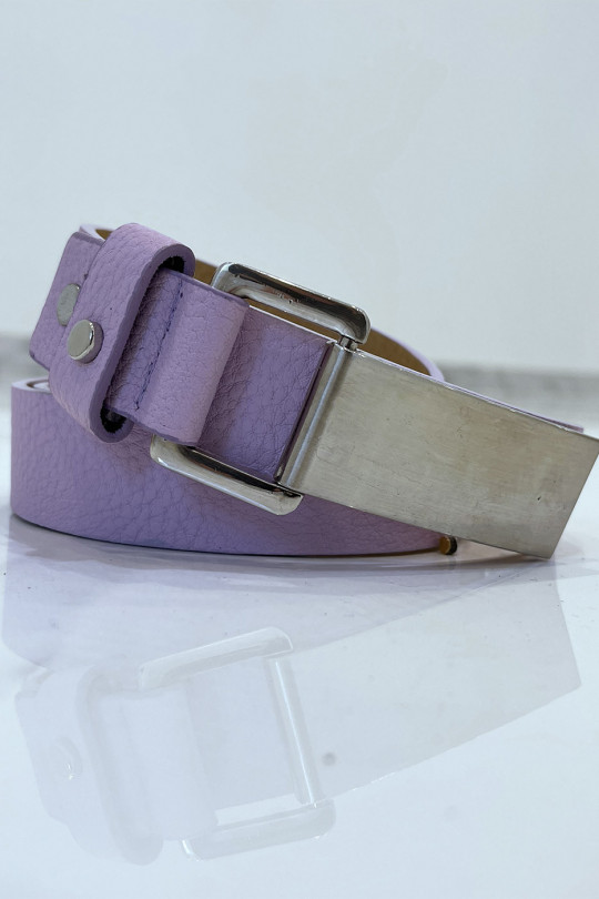 Purple python-effect belt with rectangle buckle - 4