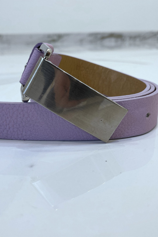 Purple python-effect belt with rectangle buckle - 7