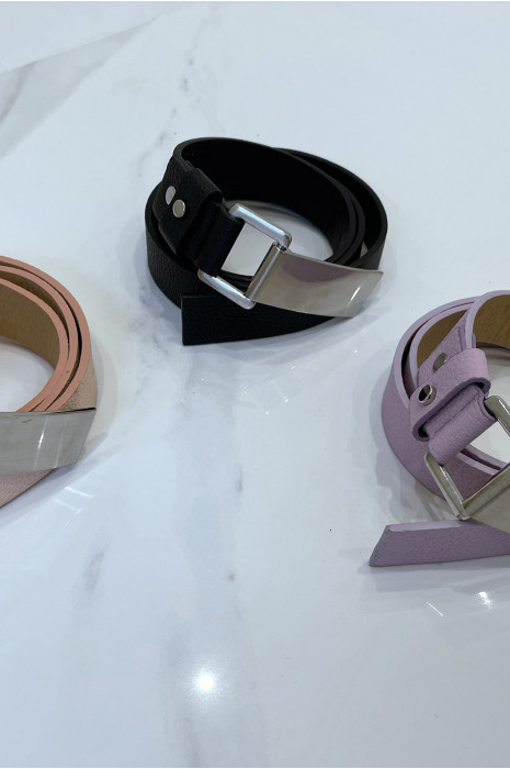 Purple python-effect belt with rectangle buckle - 8