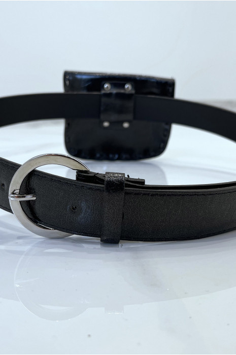 Ceinture noire en simili brillant et pochette à strass et clou - 5
