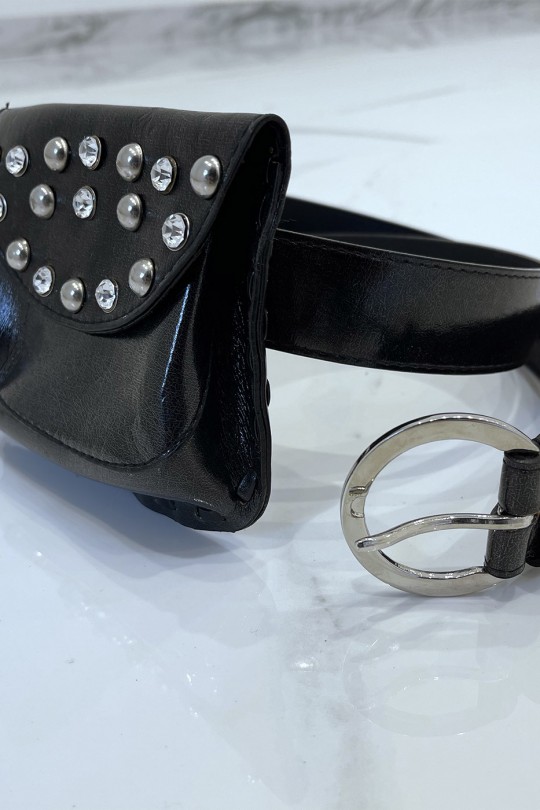Black belt in shiny faux leather and rhinestone and nail pouch - 6