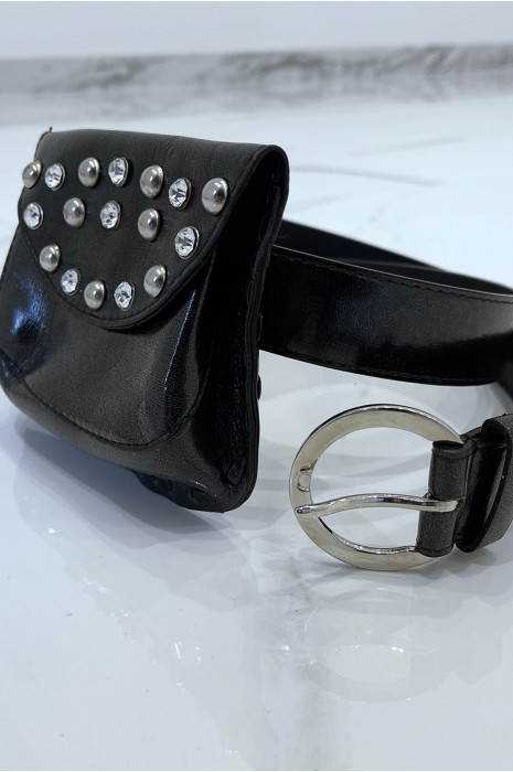 Ceinture noire en simili brillant et pochette à strass et clou - 8