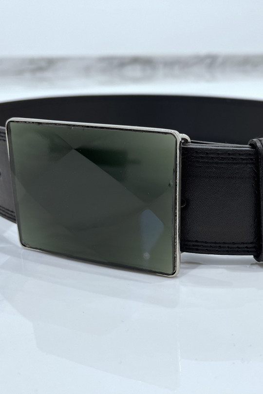 Wide black belt with rectangle glass buckle - 2