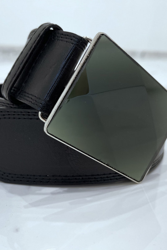 Wide black belt with rectangle glass buckle - 5