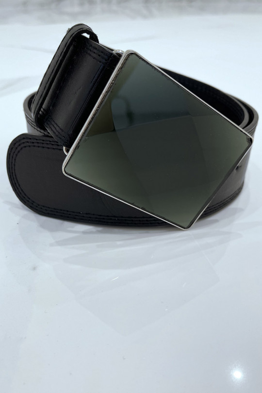 Wide black belt with rectangle glass buckle - 6