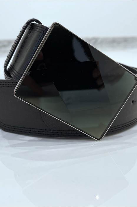 Wide black belt with rectangle glass buckle - 8