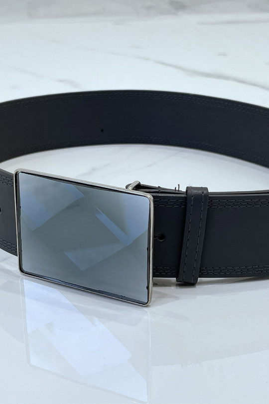 Wide gray belt with rectangle glass buckle - 1