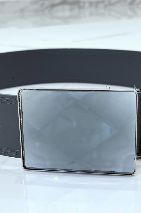 Wide gray belt with rectangle glass buckle - 2