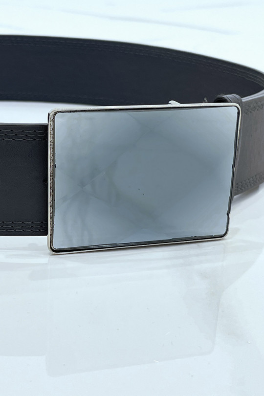 Wide gray belt with rectangle glass buckle - 3