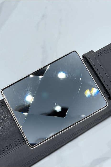 Wide gray belt with rectangle glass buckle - 4