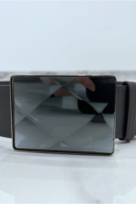 Wide gray belt with rectangle glass buckle - 5
