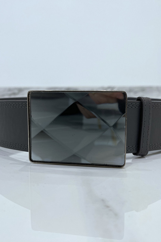 Wide gray belt with rectangle glass buckle - 6