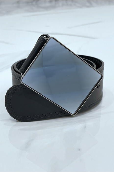 Wide gray belt with rectangle glass buckle - 8