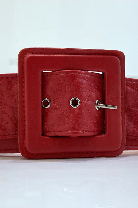 Red belt in quilted style with square buckle - 2