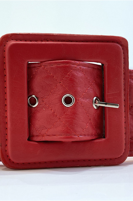 Ceinture rouge style matelassé boucle carrée - 3