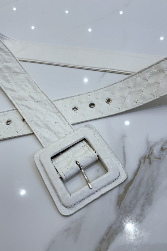White quilted style belt with square buckle - 2