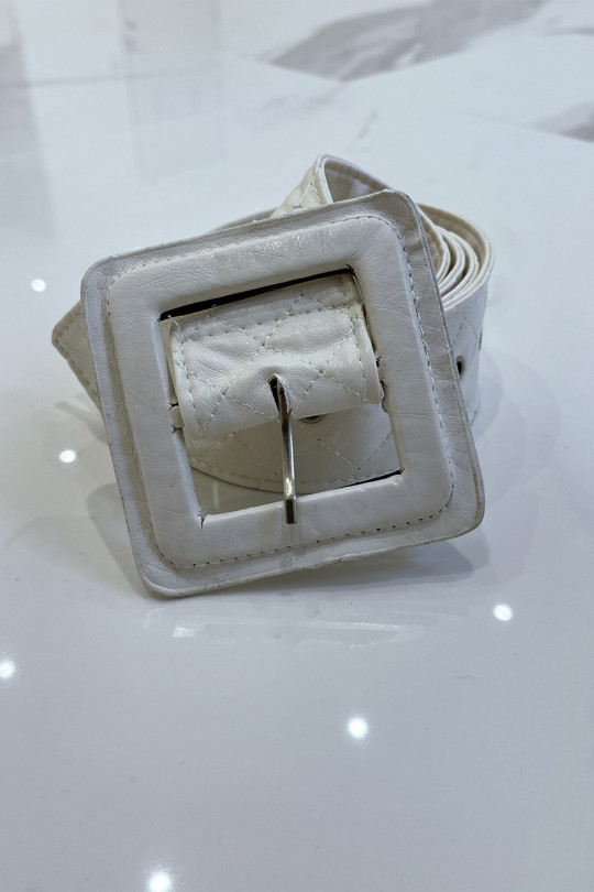 Ceinture blanche style matelassé boucle carrée - 5