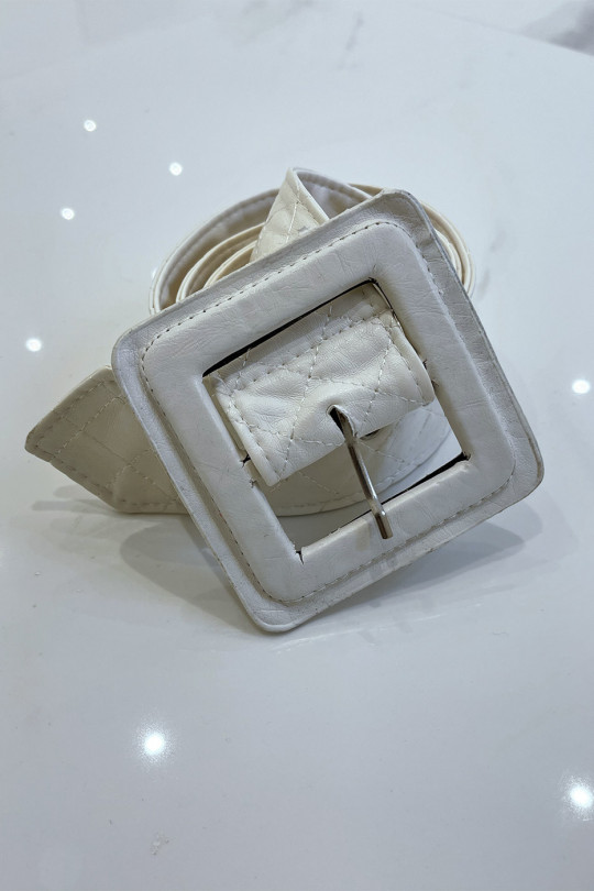 White quilted style belt with square buckle - 6