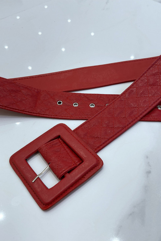 Rode riem in gewatteerde stijl met vierkante gesp - 4