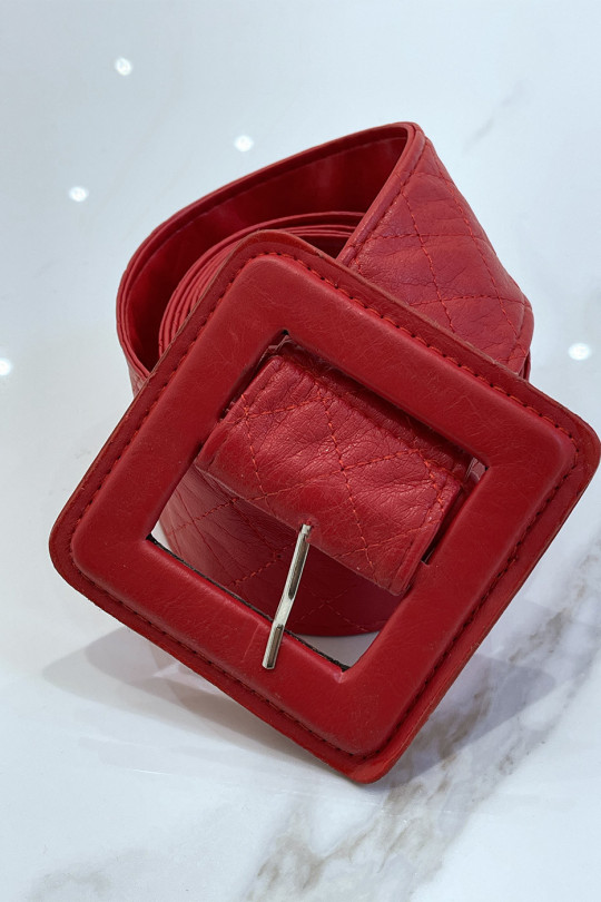 Rode riem in gewatteerde stijl met vierkante gesp - 5