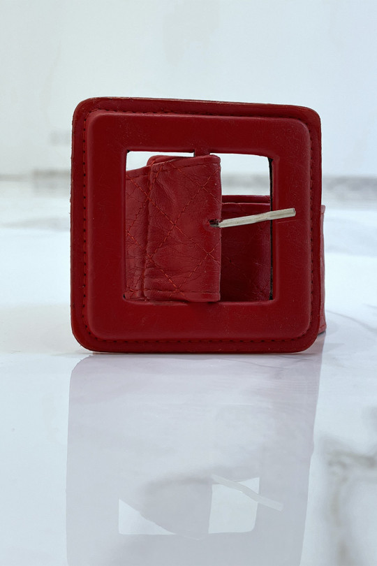 Rode riem in gewatteerde stijl met vierkante gesp - 7