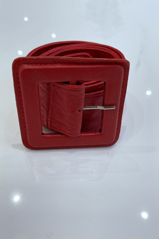 Ceinture rouge style matelassé boucle carrée - 8