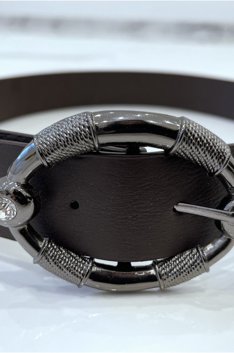 Bruine riem met ovale gesp met strass - 7