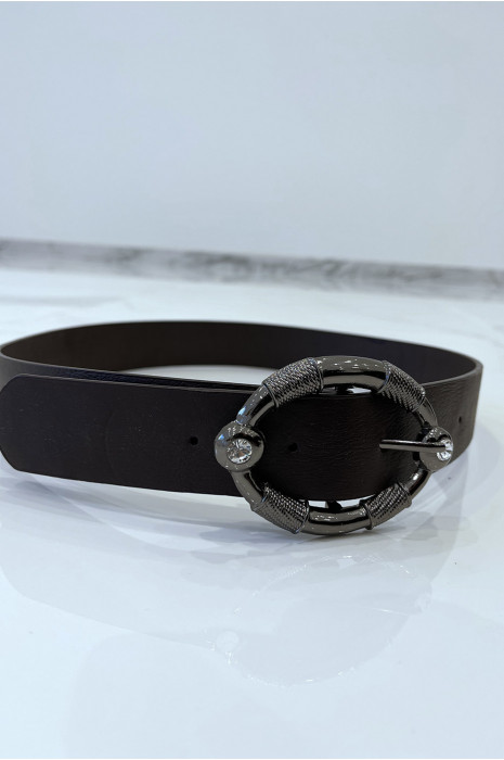 Bruine riem met ovale gesp met strass - 1