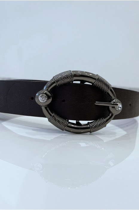 Brown belt with oval buckle with rhinestones - 3