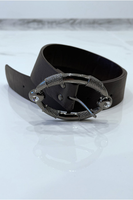 Bruine riem met ovale gesp met strass - 5