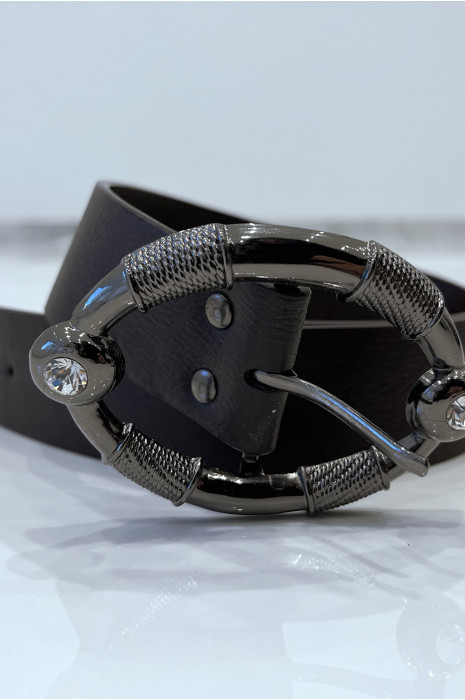 Brown belt with oval buckle with rhinestones - 6