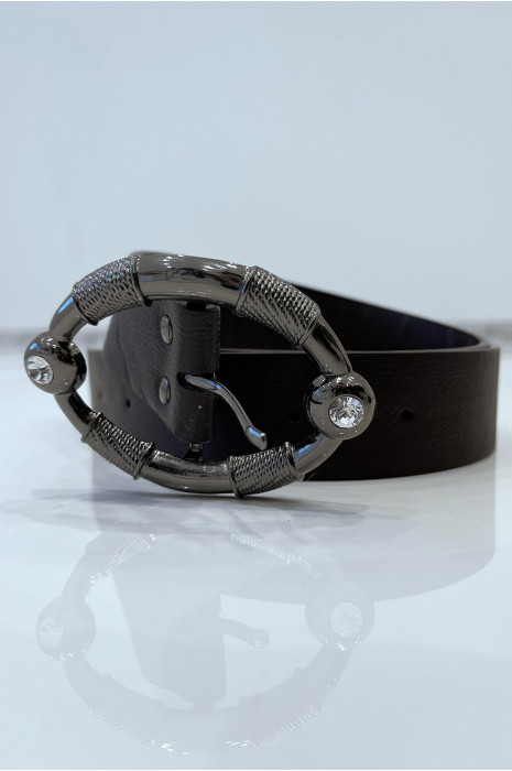 Brown belt with oval buckle with rhinestones - 8