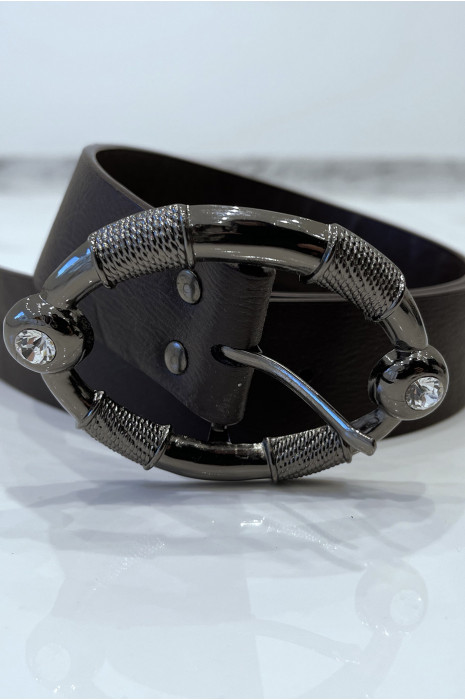 Bruine riem met ovale gesp met strass - 9
