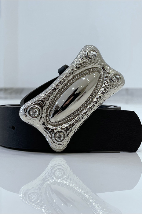 Ceinture noire en simili à boucle rectangle avec strass - 4