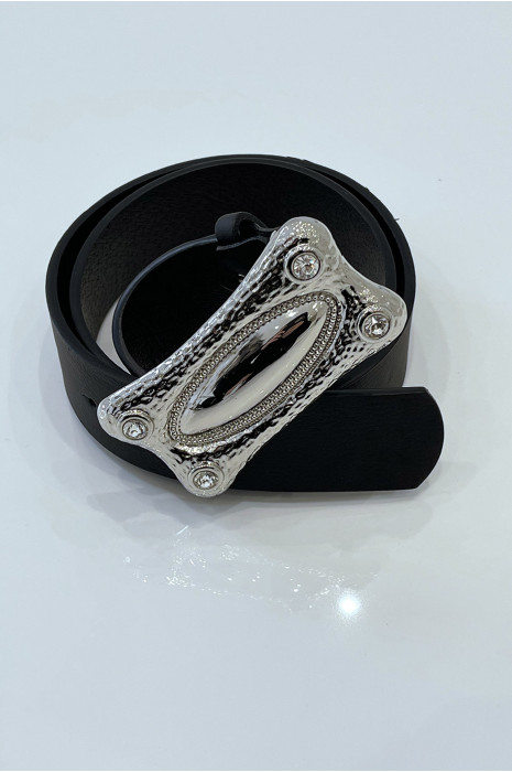 Ceinture noire en simili à boucle rectangle avec strass - 6