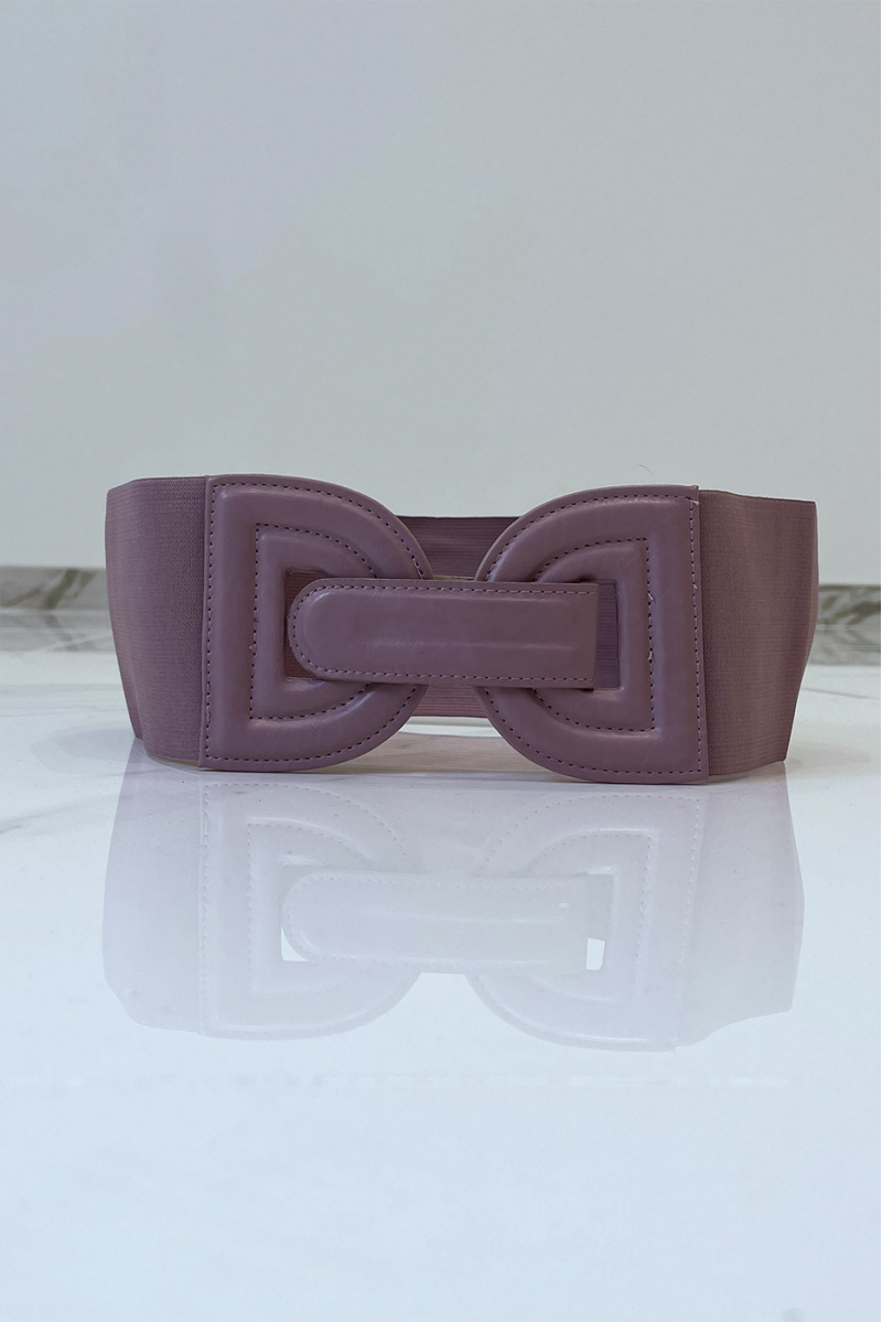 Large purple belt in stretch fabrics and button buckle - 5