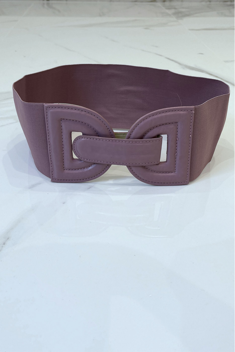 Large purple belt in stretch fabrics and button buckle - 6