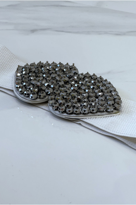 Witte elastische stoffen riem met strass vlindergesp - 2