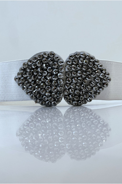 Witte elastische stoffen riem met strass vlindergesp - 4