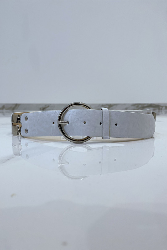 White faux leather belt and metal inserts - 1