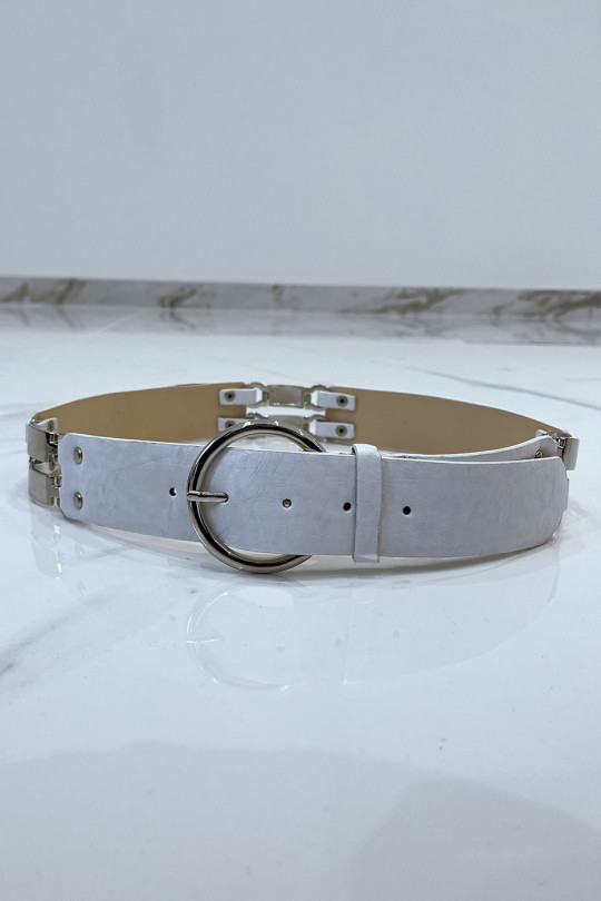 White faux leather belt and metal inserts - 2