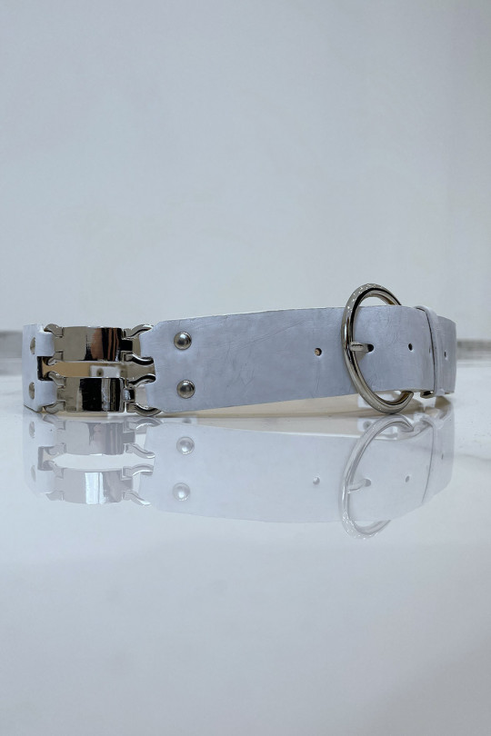 White faux leather belt and metal inserts - 3