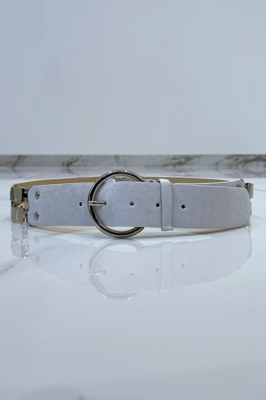 White faux leather belt and metal inserts - 4