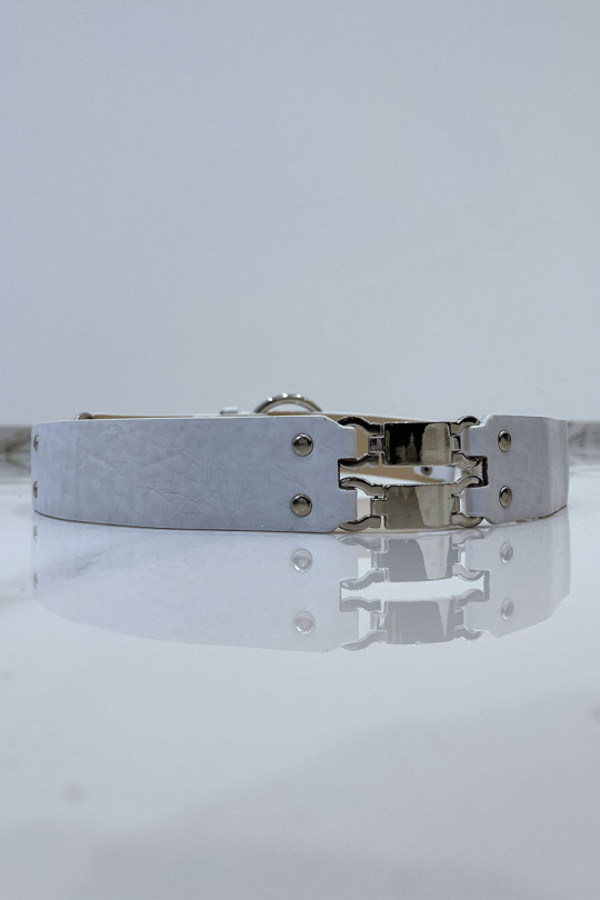 White faux leather belt and metal inserts - 5