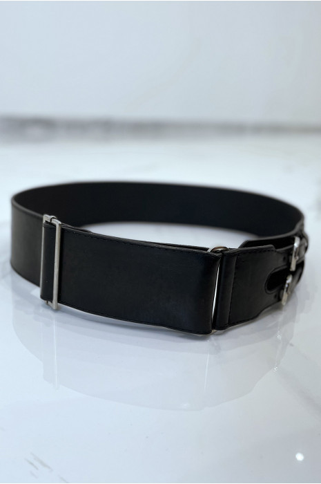 Zwarte imitatieleren riem met dubbele metalen gesp - 5