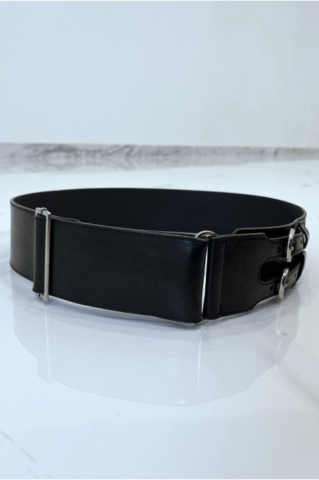 Ceinture noir en simili à double boucle métallique - 6