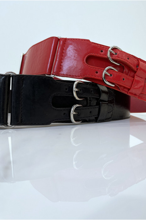 Rode imitatieleren riem met dubbele metalen gesp - 2