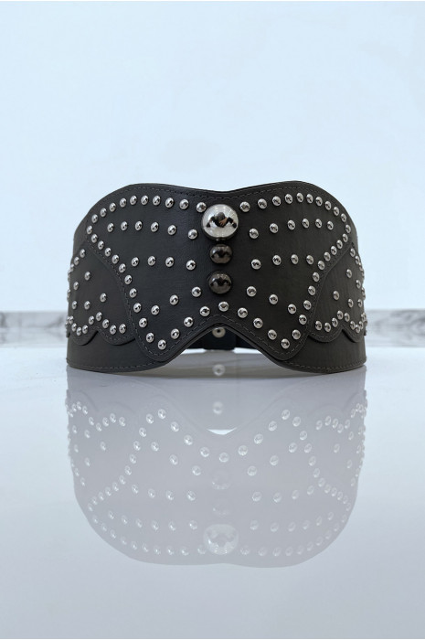 Grijze imitatieleren riem met studs in bohemien rockstijl - 1
