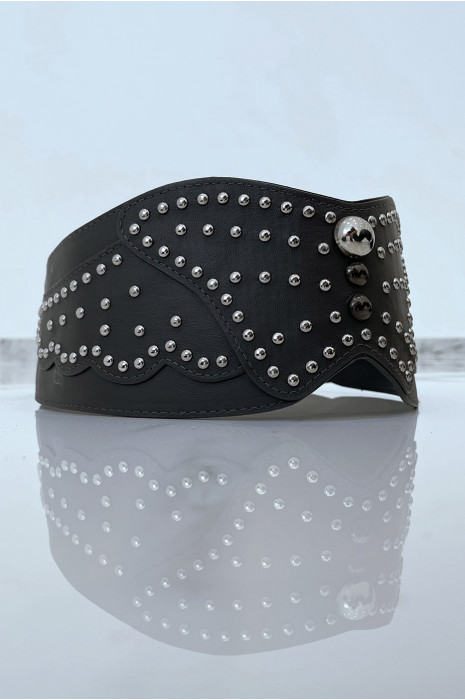 Grijze imitatieleren riem met studs in bohemien rockstijl - 2