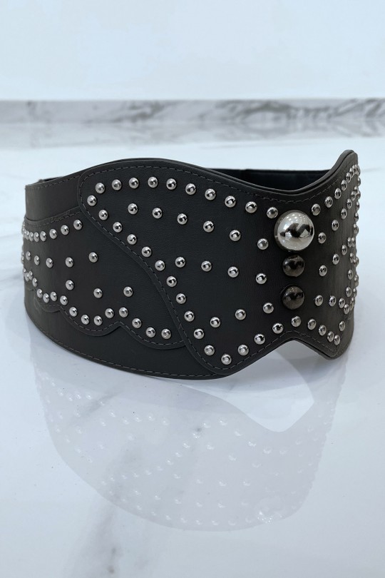 Bohemian rock style gray faux leather stud belt - 3